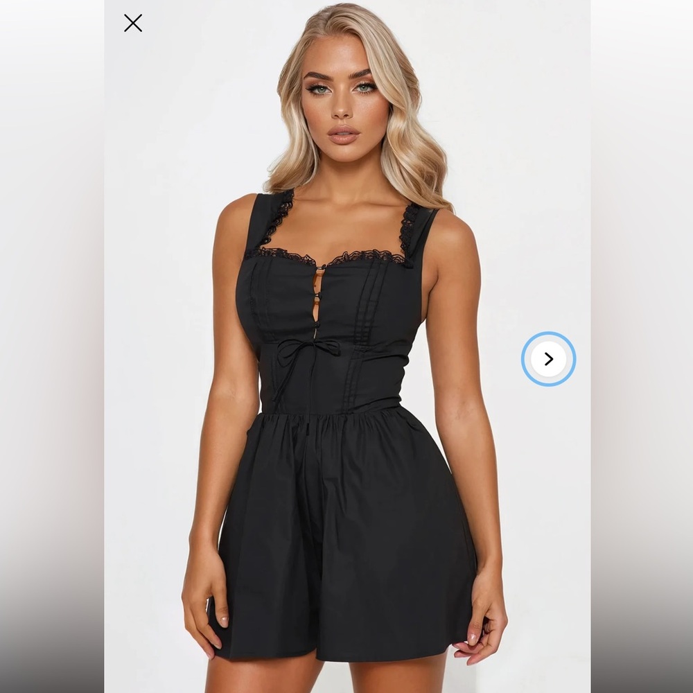 Fashion Nova Black Lace-Trim Square Neck Romper